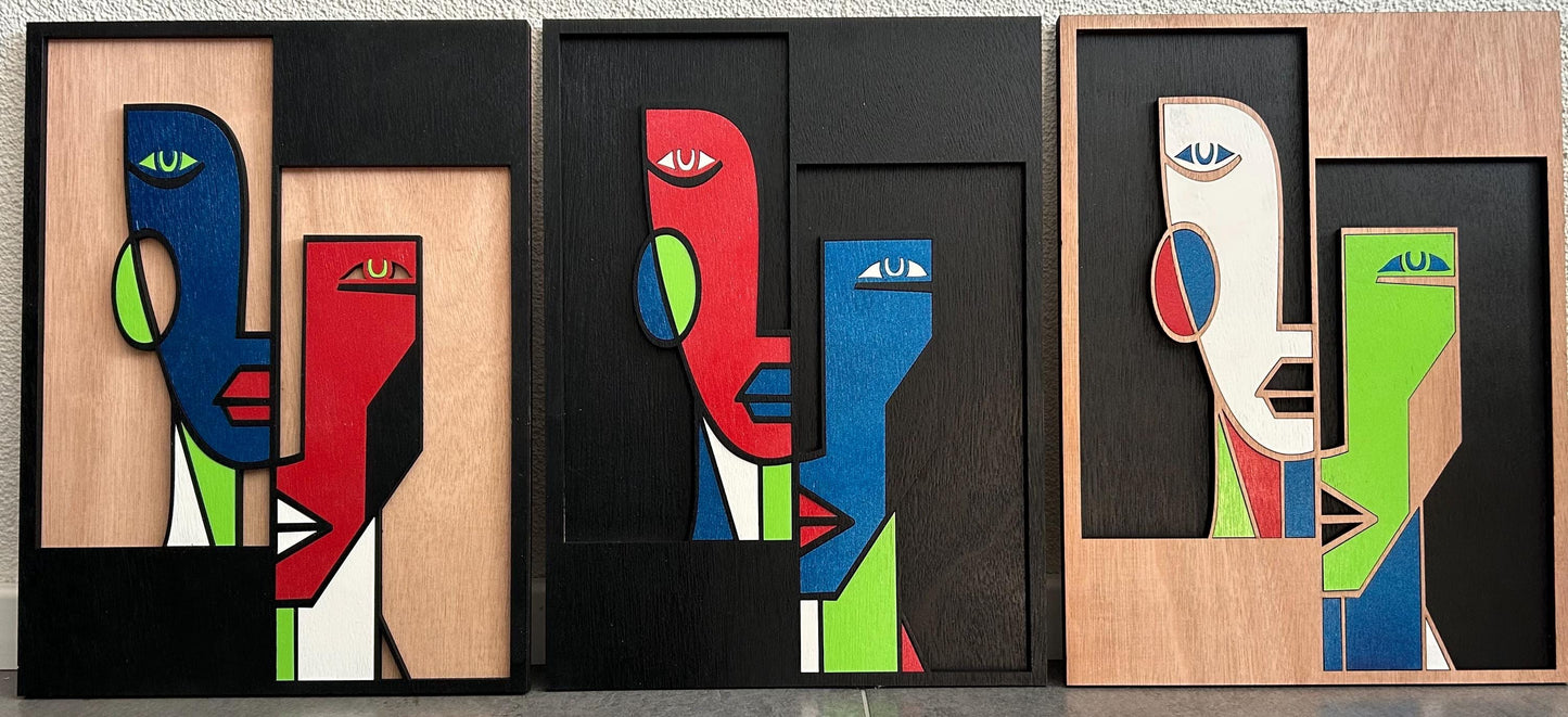 Minimalistische houten muursculptuur – Picasso-stijl – Handgemaakte lasergesneden kunst – Woondecoratiecadeau