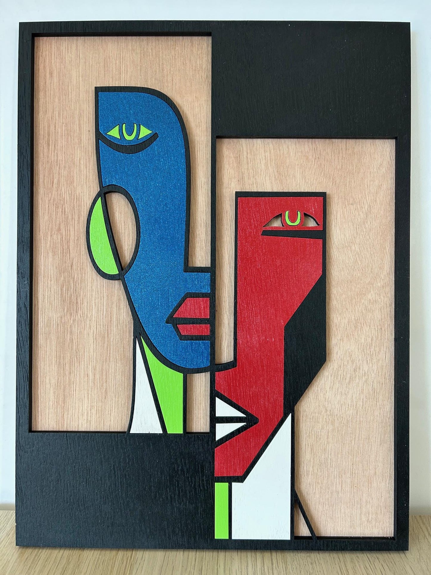 Minimalistische houten muursculptuur – Picasso-stijl – Handgemaakte lasergesneden kunst – Woondecoratiecadeau