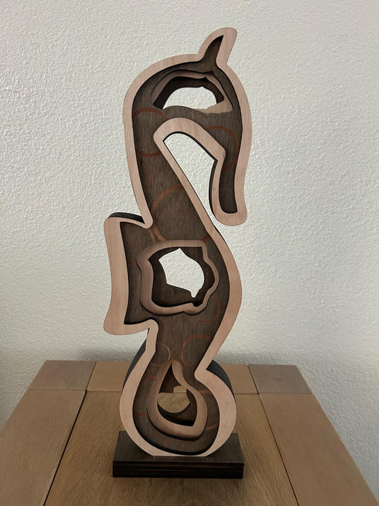 Minimalistische houten sculptuur – Handgemaakte lasergesneden kunst – Woondecoratiecadeau