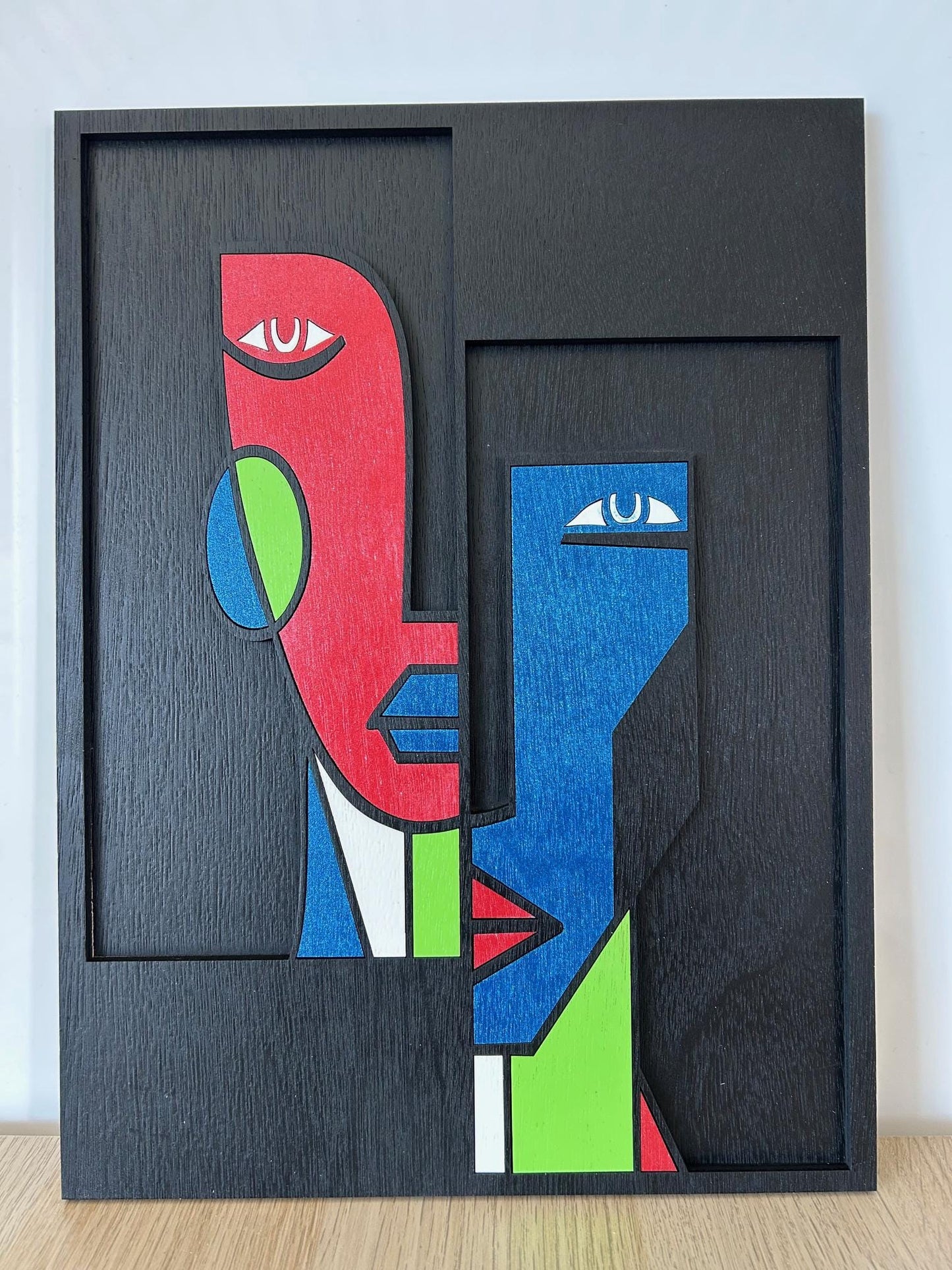 Minimalistische houten muursculptuur – Picasso-stijl – Handgemaakte lasergesneden kunst – Woondecoratiecadeau