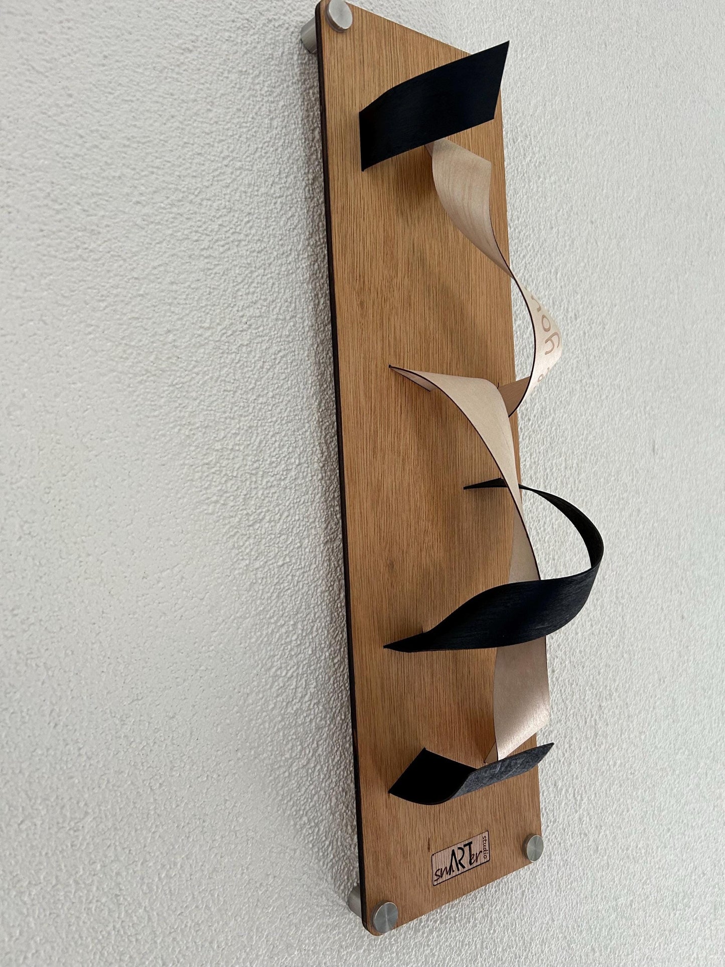 Minimalistische houten wandsculptuur – Handgemaakte lasergesneden kunst – Woondecoratiecadeau