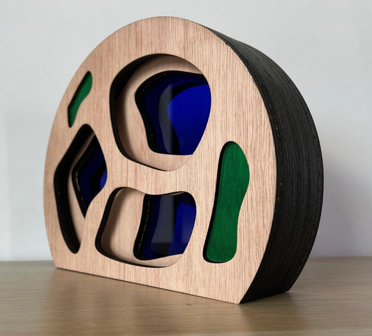 Minimalistische houten sculptuur – Handgemaakte lasergesneden kunst – Woondecoratiecadeau