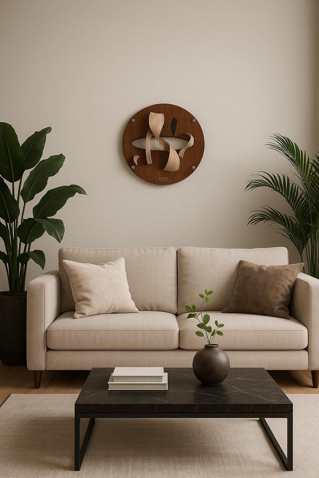 Minimalistische houten wandsculptuur – Handgemaakte lasergesneden kunst – Woondecoratiecadeau