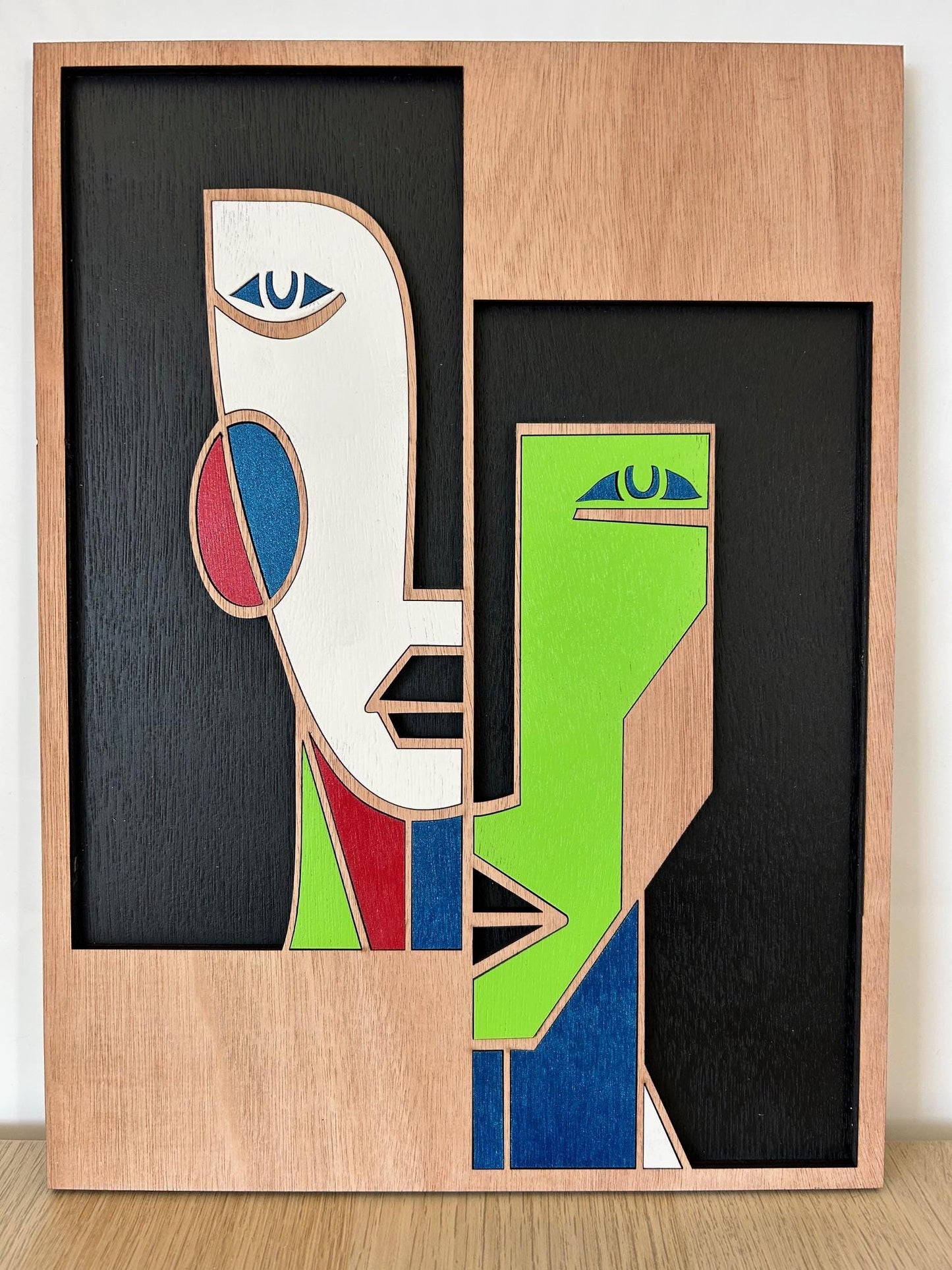 Minimalistische houten muursculptuur – Picasso-stijl – Handgemaakte lasergesneden kunst – Woondecoratiecadeau