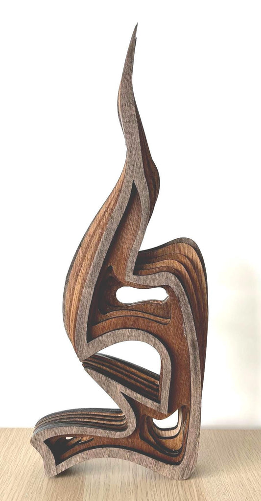 Minimalistische houten sculptuur – Handgemaakte lasergesneden kunst – Woondecoratiecadeau