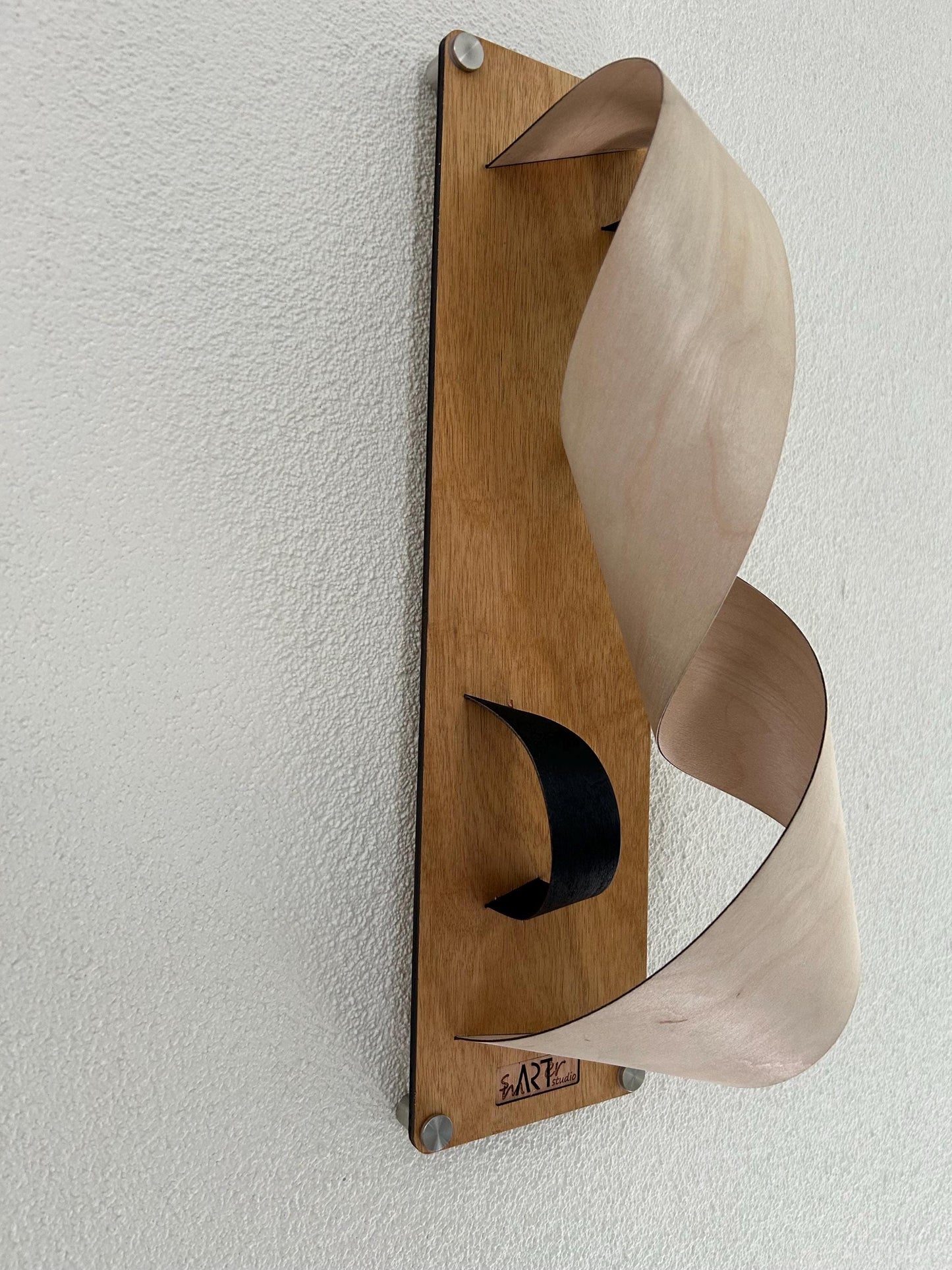 Minimalistische houten wandsculptuur – Handgemaakte lasergesneden kunst – Woondecoratiecadeau