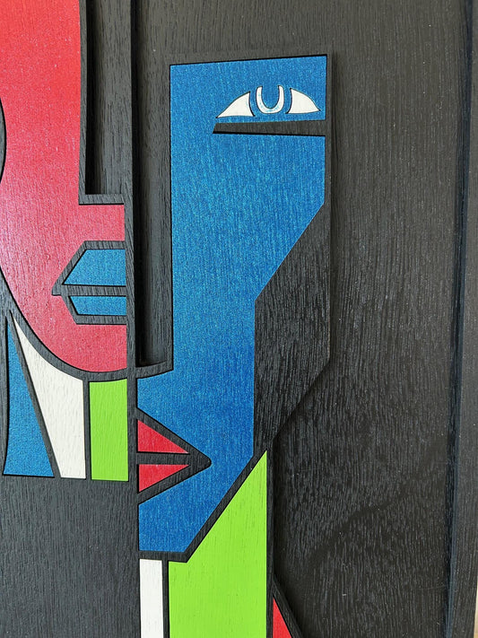 Minimalistische houten muursculptuur – Picasso-stijl – Handgemaakte lasergesneden kunst – Woondecoratiecadeau