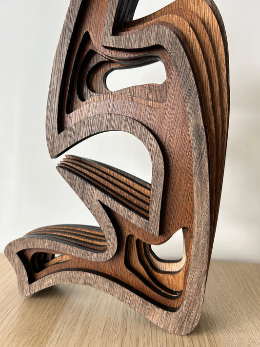 Minimalistische houten sculptuur – Handgemaakte lasergesneden kunst – Woondecoratiecadeau